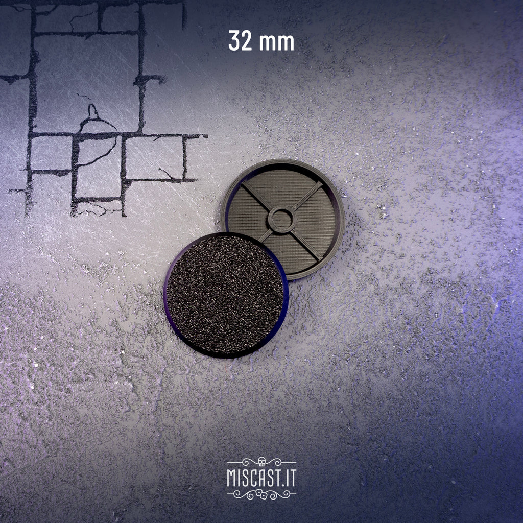 32 mm magnet-ready round bases for Warhammer 40,000, black PLA, 5x2 mm magnet slot