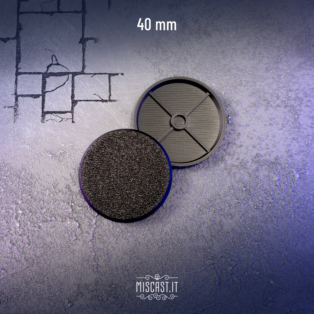 40 mm magnet-ready round bases for Warhammer 40,000, black PLA, 5x2 mm magnet slot