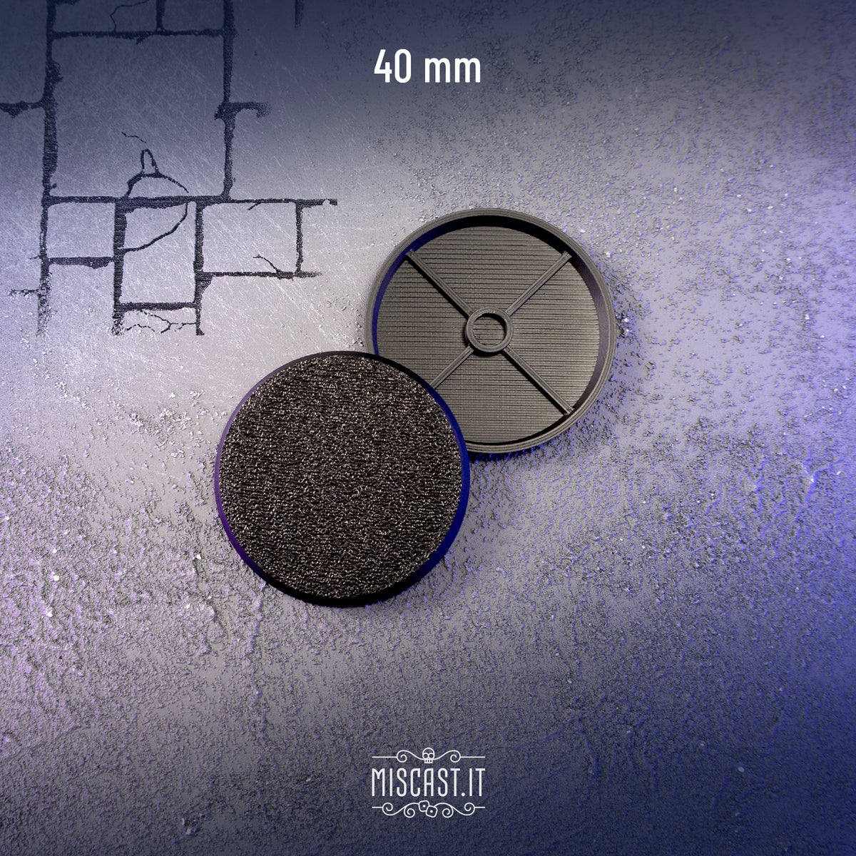40 mm magnet-ready round bases for Warhammer 40,000, black PLA, 5x2 mm magnet slot