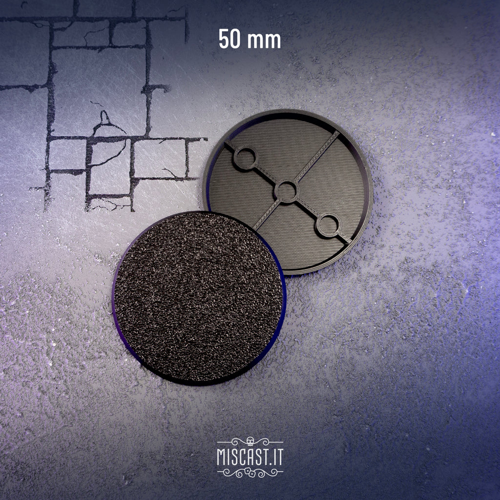 50 mm magnet-ready round bases for Warhammer 40,000, black PLA, 5x2 mm magnet slot